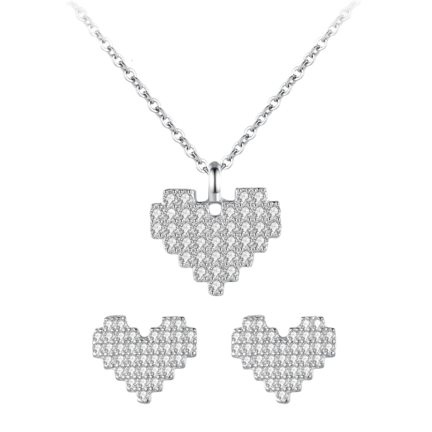 Genuine 925 Sterling Silver Heart Necklace Earrings Love Sparkling  Jewelry