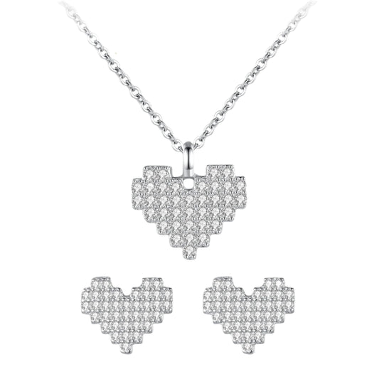 Genuine 925 Sterling Silver Heart Necklace Earrings Love Sparkling  Jewelry