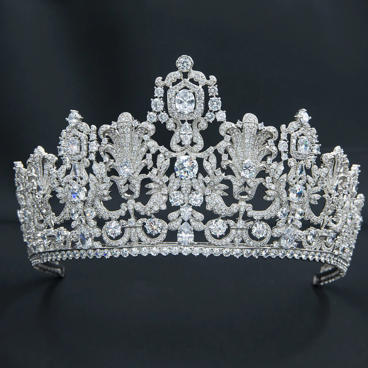 8.5CM Vintage Luxembourg Empire Crown Cubic Zirconia Wedding Bridal 2/3 Round Tiara Diadem Women Hair Jewelry Accessories HG026M