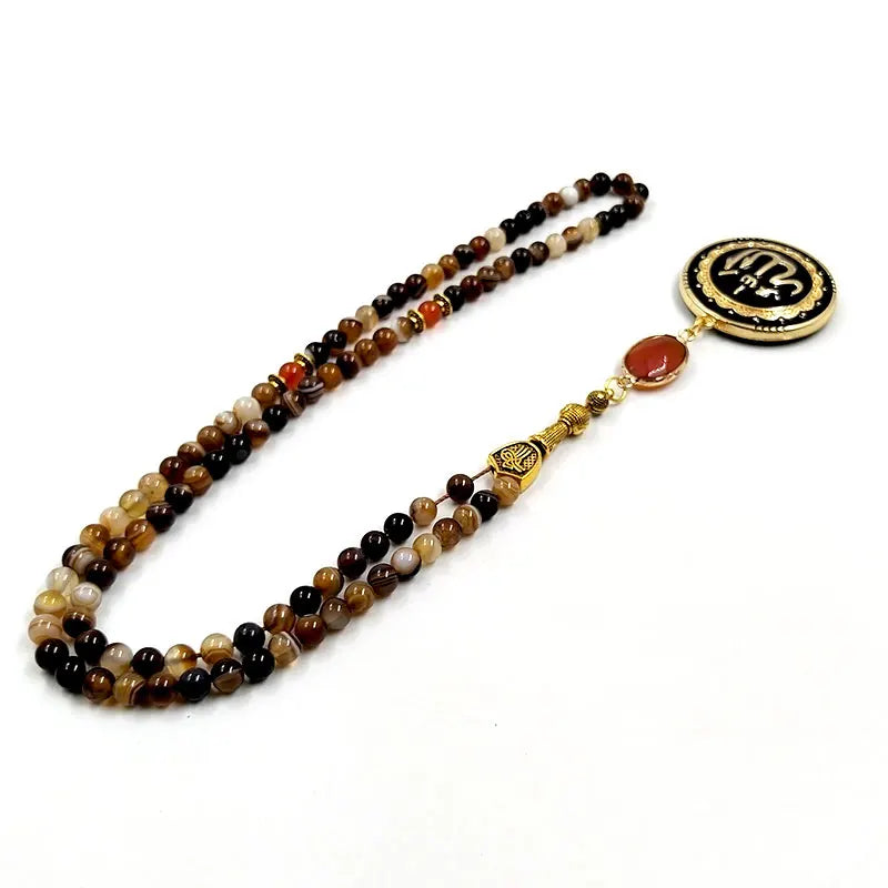 Tasbih Necklace Muslim  agate beads with islamic pendant