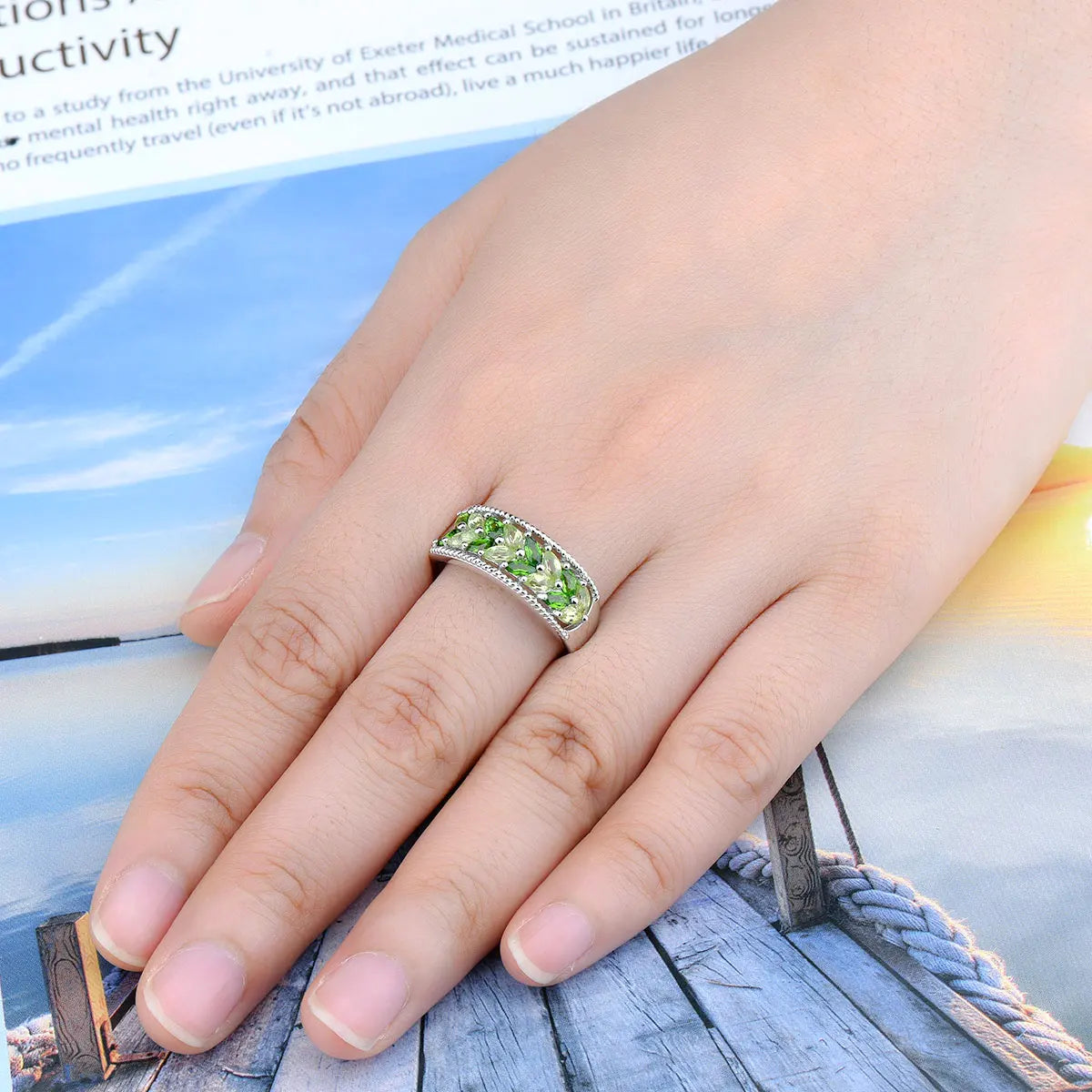 Natural Diopside Peridot Solid Silver Rings 1.5 Carats Genuine Gemstone S925 Fine Jewelry