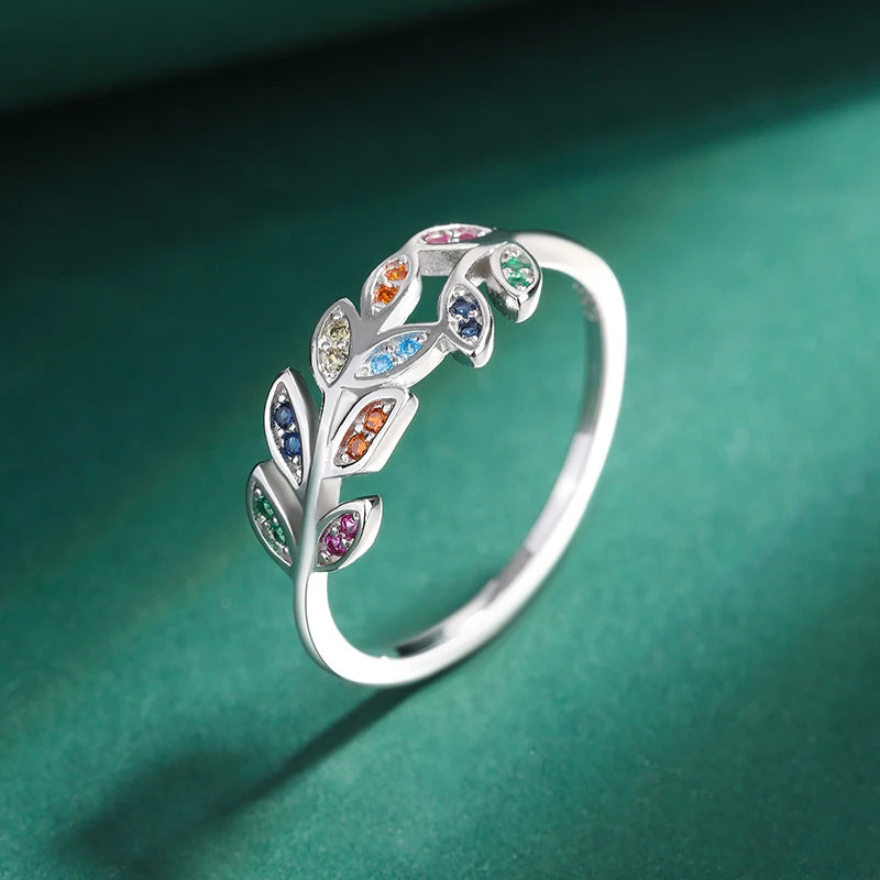 Flowers Leaves Diamond Ring Original Sterling Silver  Jewelry