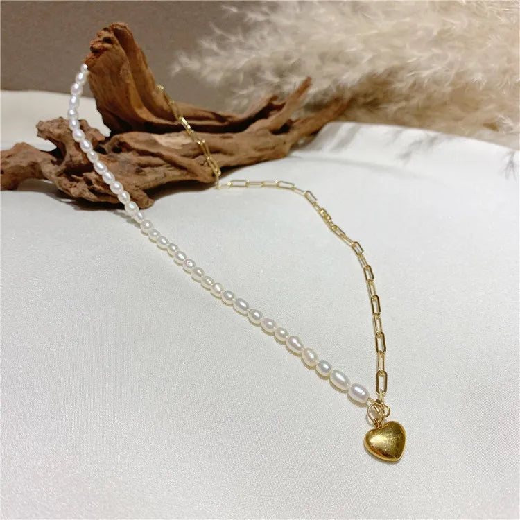 Romantic Love Heart Natural Freshwater Pearl 14K Gold Filled Necklace