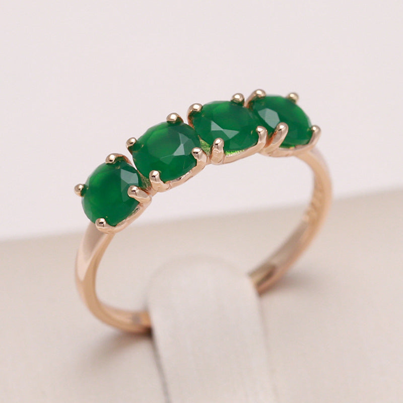 100% 18K rose Gold Ring Natural emerald gemstone Jewelry