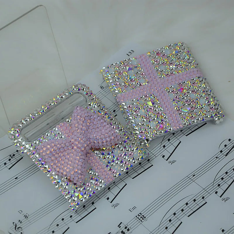 For Samsung Galaxy Z Flip 6 5 4 3 2 5G F7110 F7070 Luxury Rhinestones Crystal Shinny Cute Pearl Bow Phone Case Cover