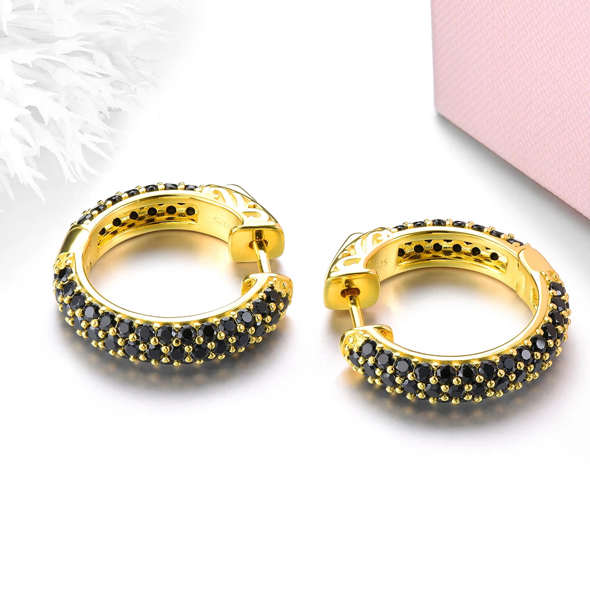 Natural Black Spinel Silver Hoop Earring S925 Yellow Gold  Spinel Classic Original Style Top Quality