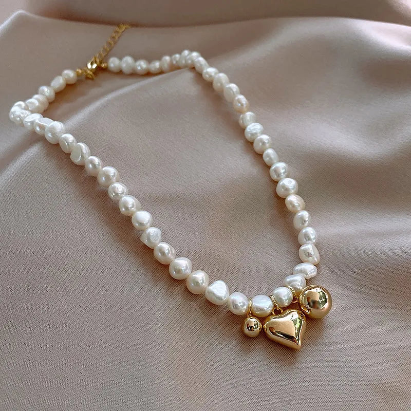 100% Natural Baroque Freshwater Pearl Romantic Love Heart 14K Gold Filled Female Chains Necklace Jewelry