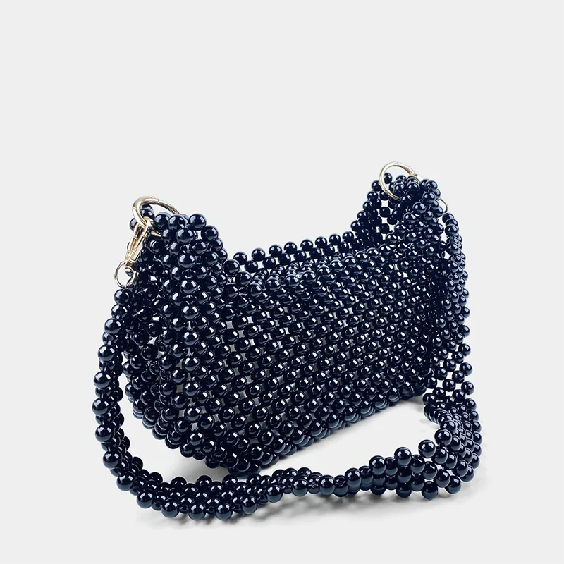 New Chinese style socialite hand woven armpit small square bag bead pearl saddle bag banquet shoulder bag