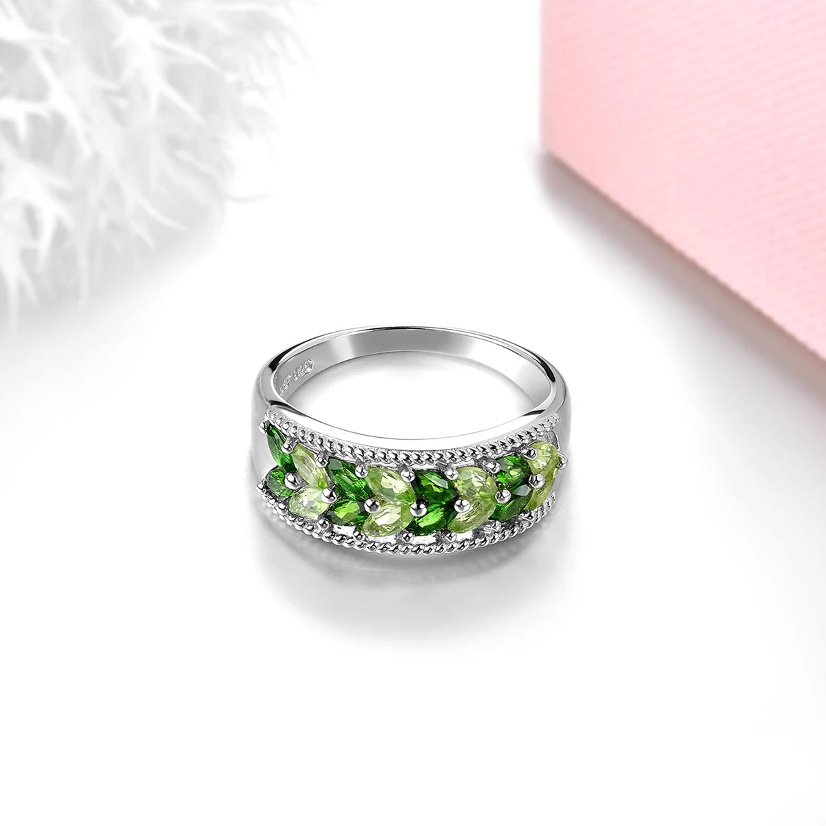 Natural Diopside Peridot Solid Silver Rings 1.5 Carats Genuine Gemstone S925 Fine Jewelry