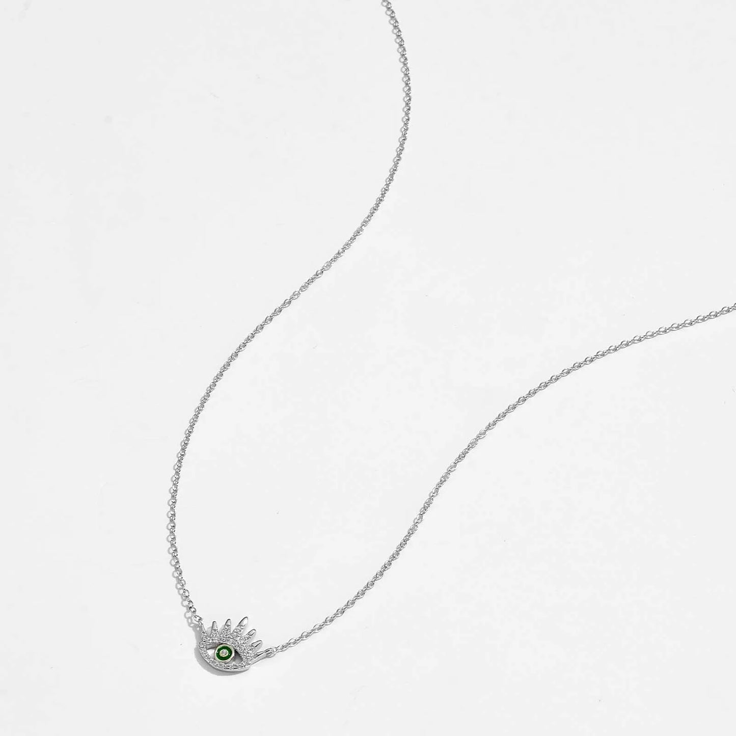 925 Sterling Silver Gold Happy Evil Eye Green Pendant Necklace  luxury  Jewelry