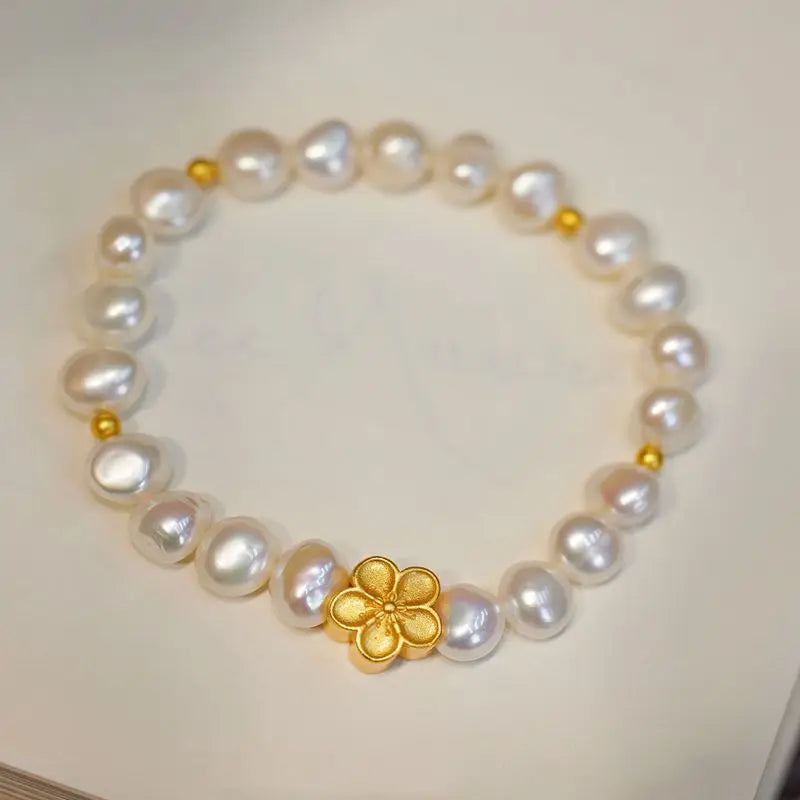 100% Natural Freshwater Pearl 14K Gold Filled Sweet Flower Female Charm Bracelet Jewelry