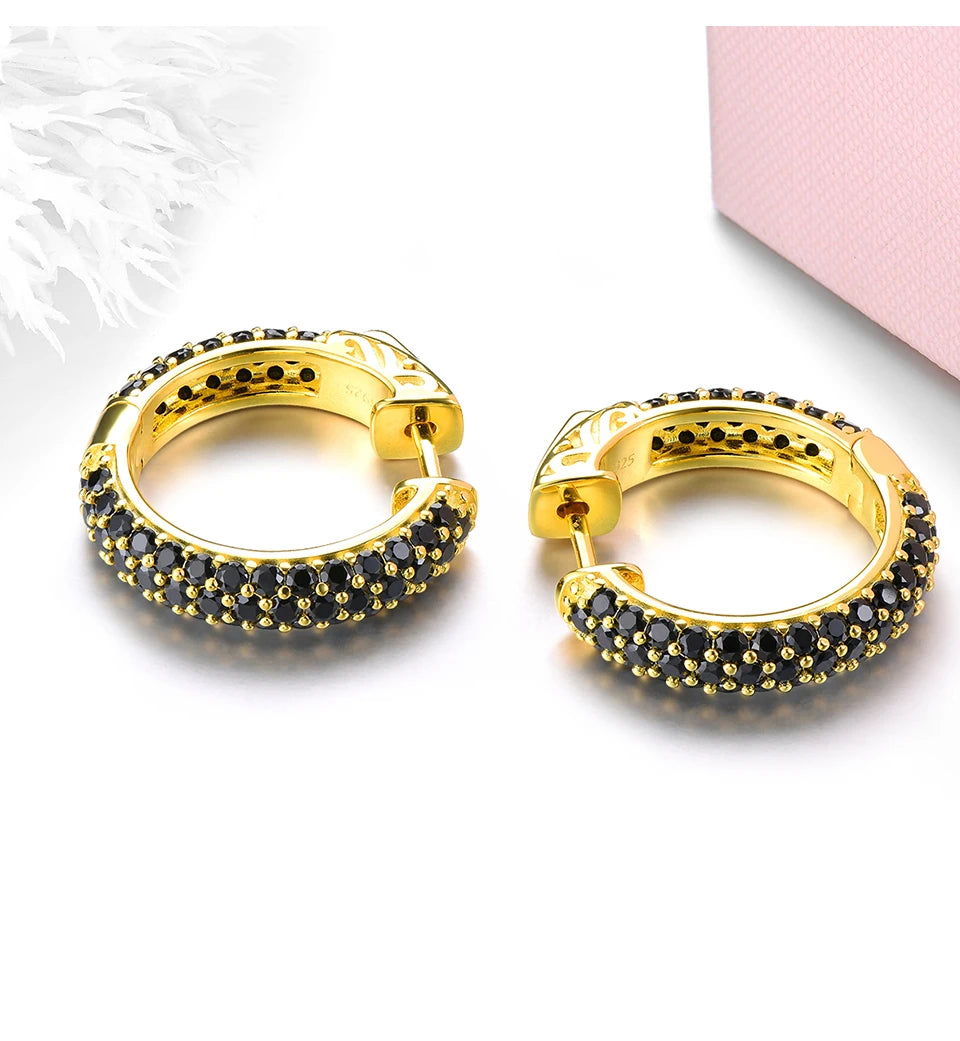 Natural Black Spinel Silver Hoop Earring S925 Yellow Gold  Spinel Classic Original Style Top Quality