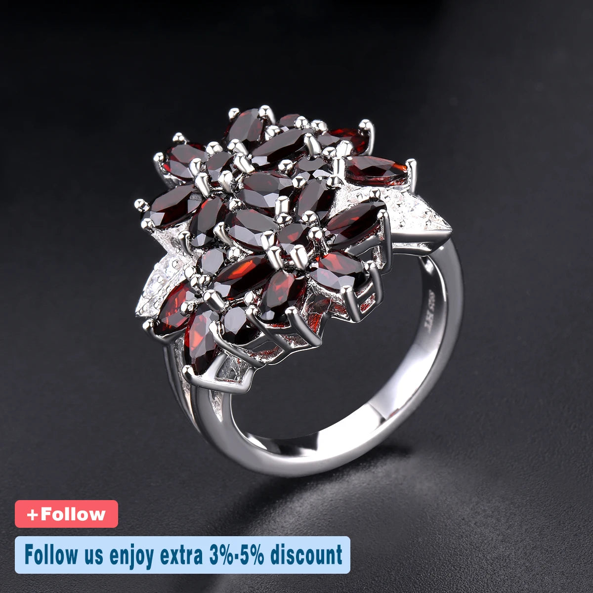 Hutang 5.26ct Cluster Garnet Women's Ring Solid 925 Sterling Silver Natural Red