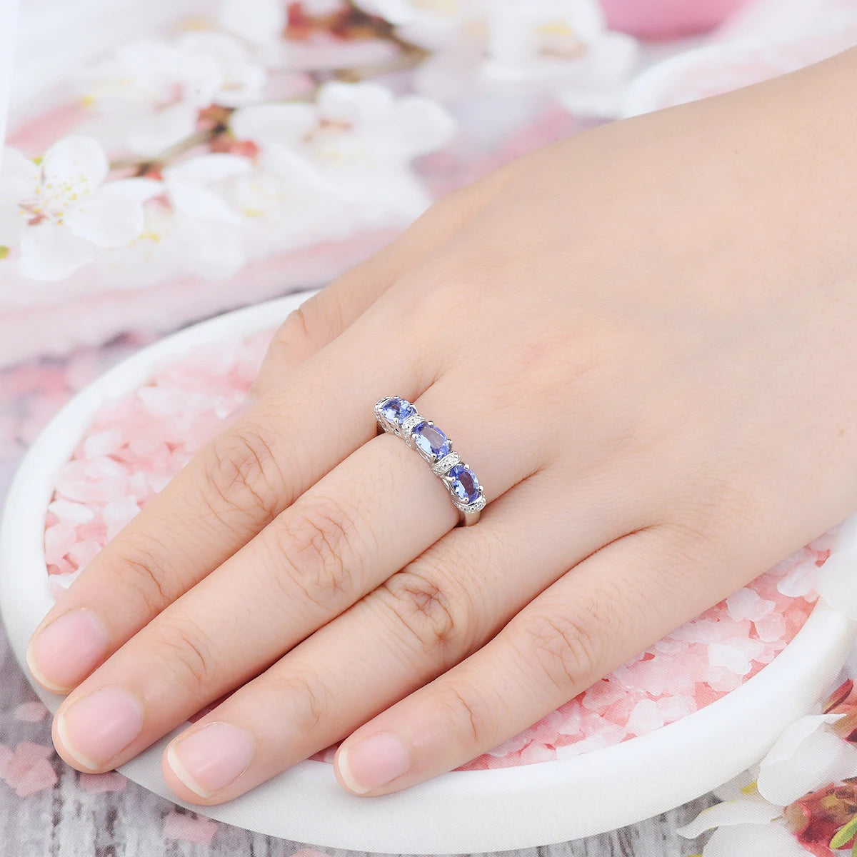 Natural Tanzanite Solid Sterling Silver Rings 1.35 Carats Genuine Gemstone Classic Fine Jewelry Decorations S925