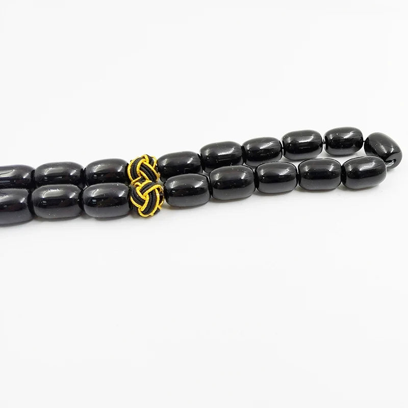 Tasbih natural black agate stone Barrel shape bracelet ramadan Gift Eid misbaha Braided  accessories metal design prayer beads