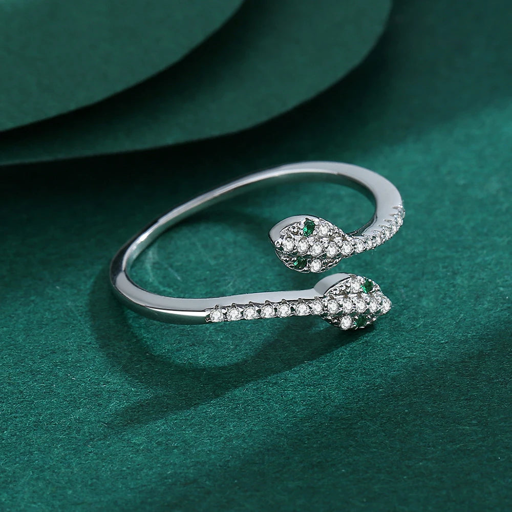 Double Snake Rings  Sterling Silver Full Diamond  Jewelry