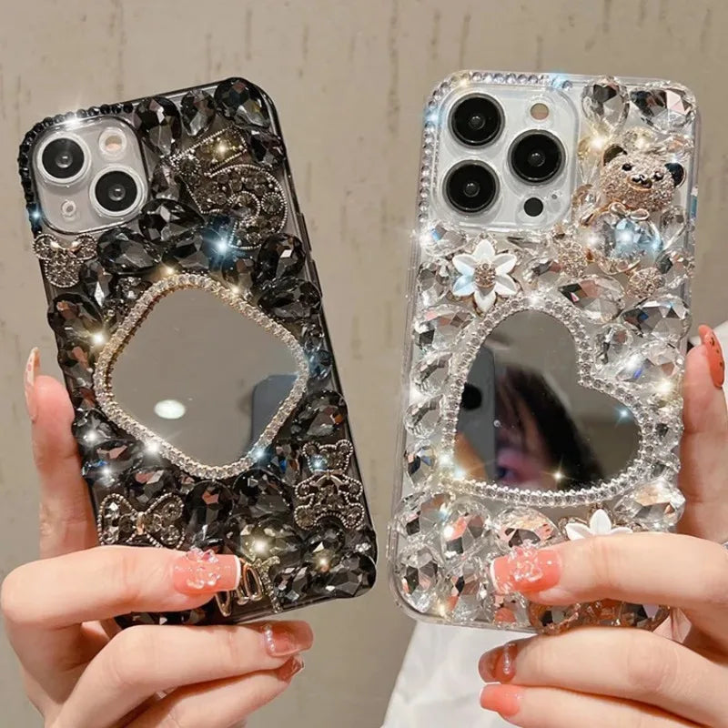 Anti-Scratch Hard Case with Mirror and Diamond, for Huawei P50Pro, P40, Mate30, Honor 9X, 50, 60Pro