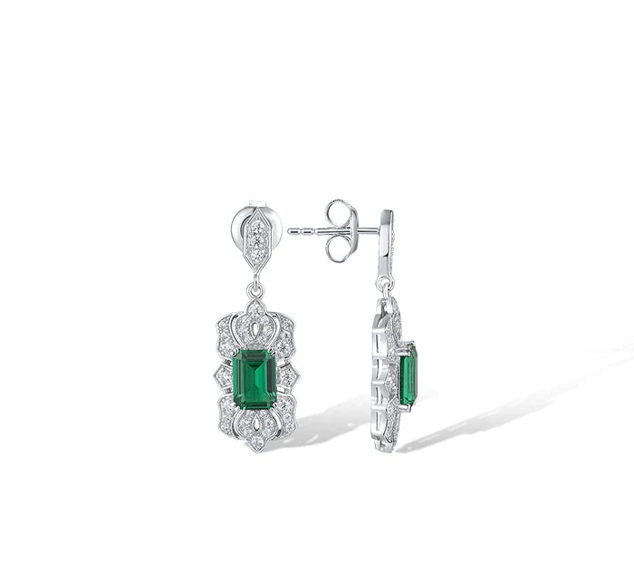 925 Sterling Silver Stud Earrings  Green Spinel Long Grand  Jewelry