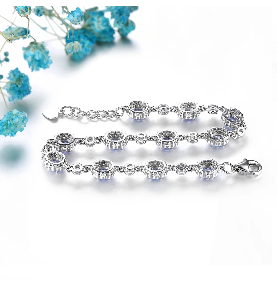 Natural Genuine Tanzanite Solid Sterling Silver Bracelets 2 Carats Rhodium Plated  S925 Classic