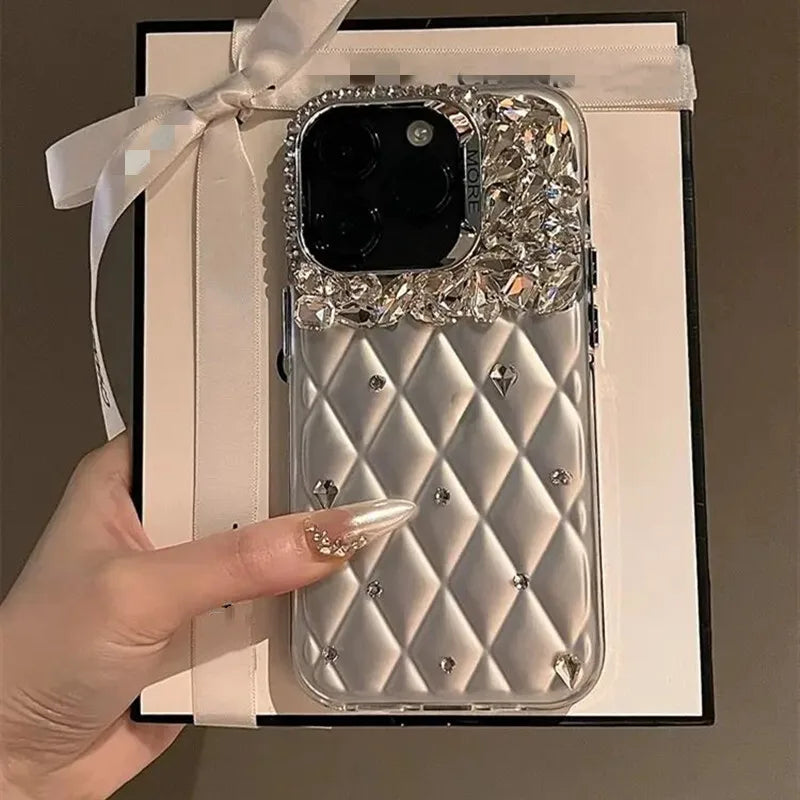 High Quality Luxurious Glitter Diamond Phone Case For iPhone 16 15 14 13 12 Pro Max Bling Rhinestones Plating Back Cover