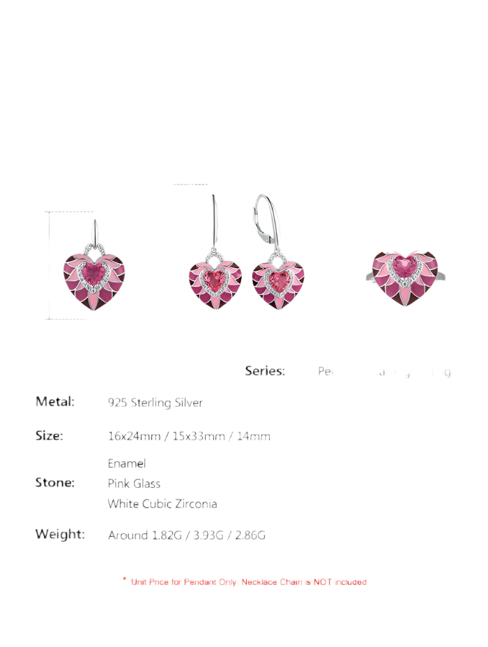 925 Sterling Silver Jewelry Set  Pink Heart  Fantastic