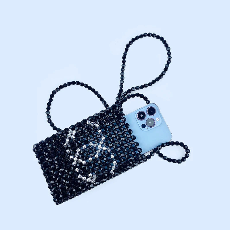 Spring and Summer New Bag Handmade Pearl Bag Cute Change Mobile Phone Bag Beaded Weaving Single Shoulder Crossbody Bag