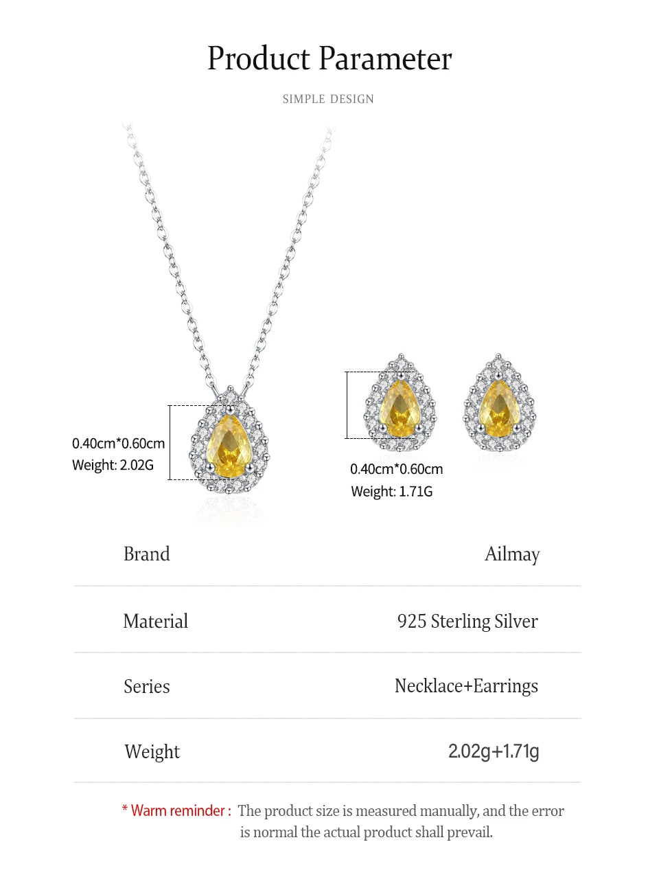 Luxury Yellow  925 Sterling Silver Fashion Jewelry Set