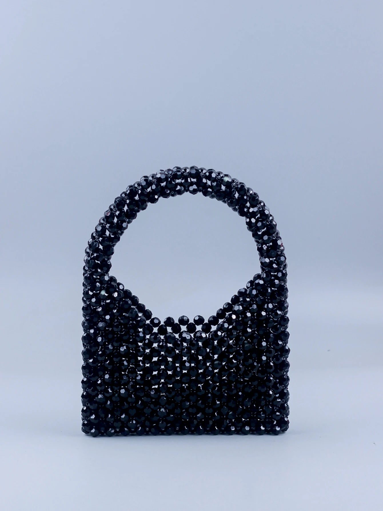 New black corner bead beaded bag with versatile and niche design, portable woven bag