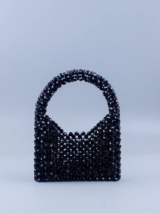 New black corner bead beaded bag with versatile and niche design, portable woven bag