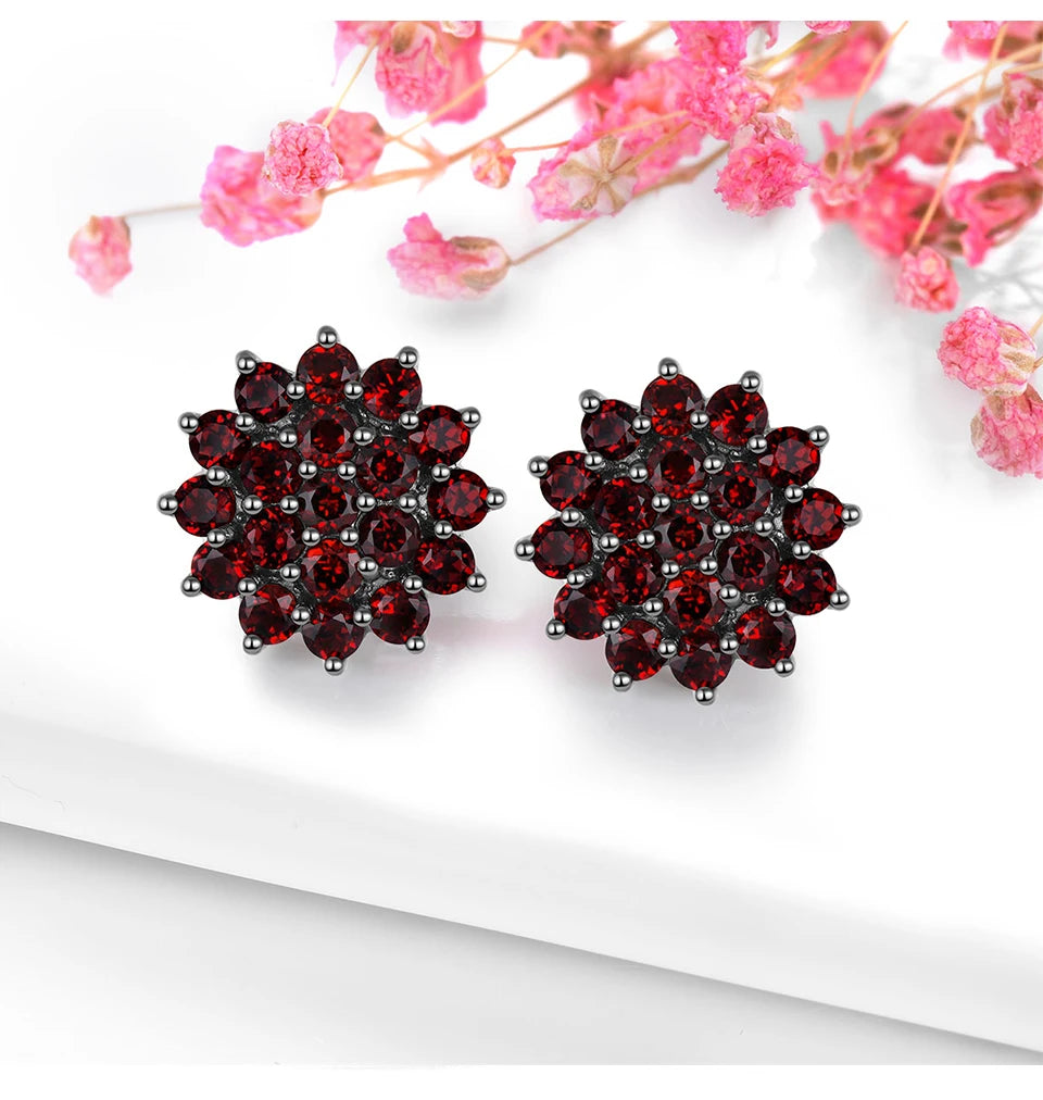 Natural Red Garnet S925 Silver Stud