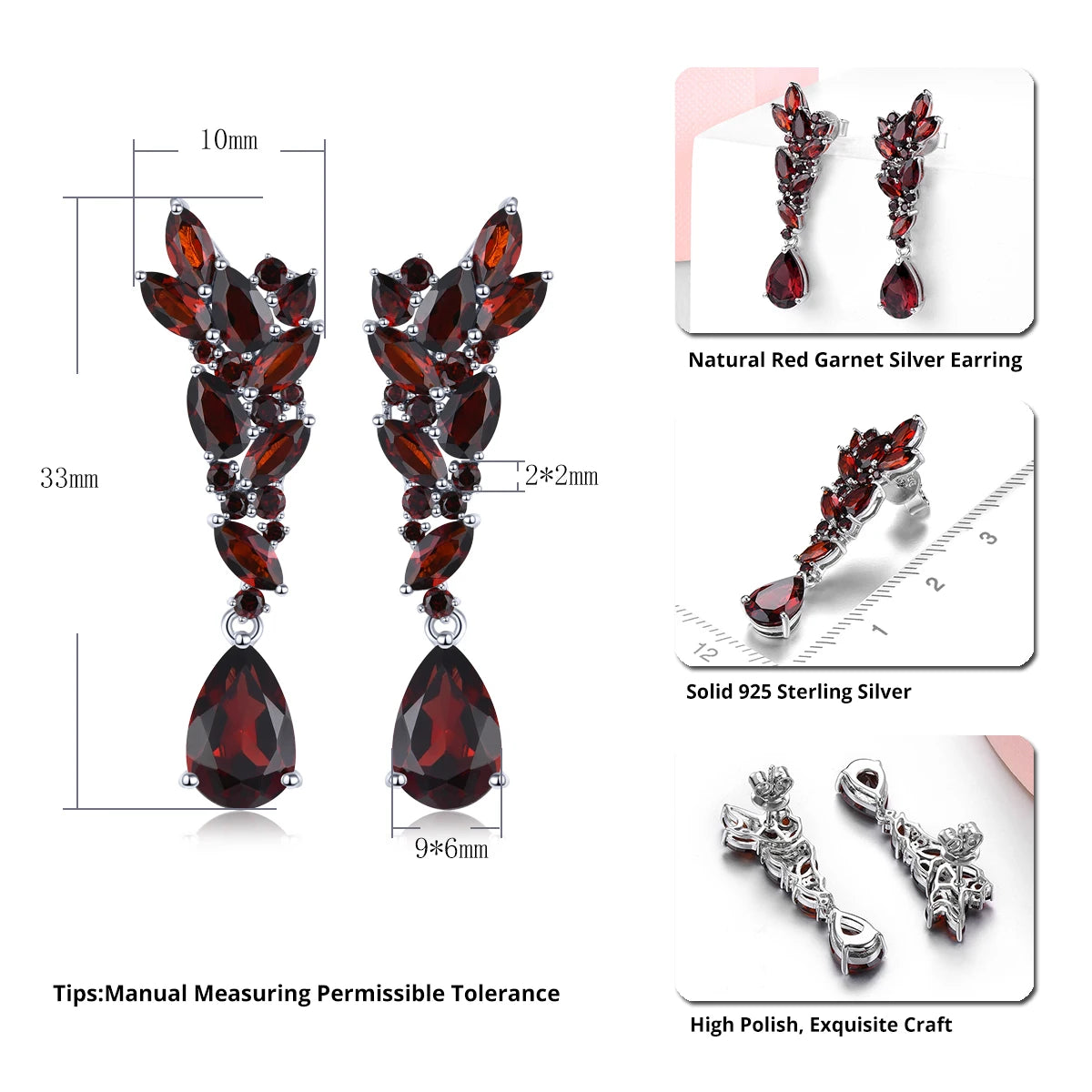 Natural Red Garnet Sterling Silver