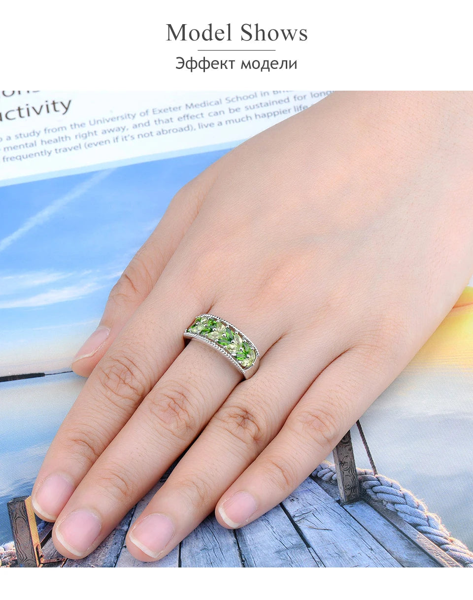 Natural Diopside Peridot Solid Silver Rings 1.5 Carats Genuine Gemstone S925 Fine Jewelry