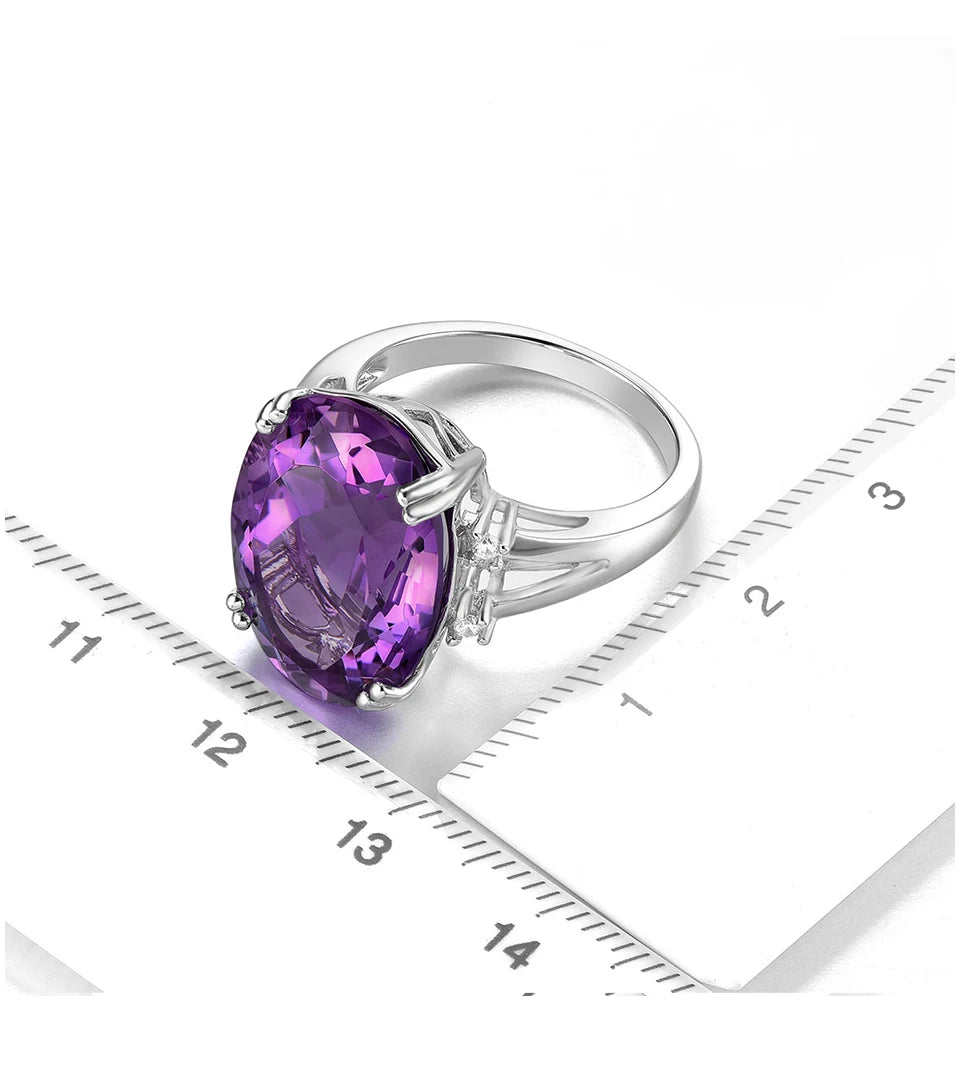 Natural Amethyst South Africa Solid Silver Rings 11.5 Carats Genuine Deep Purple Luxury