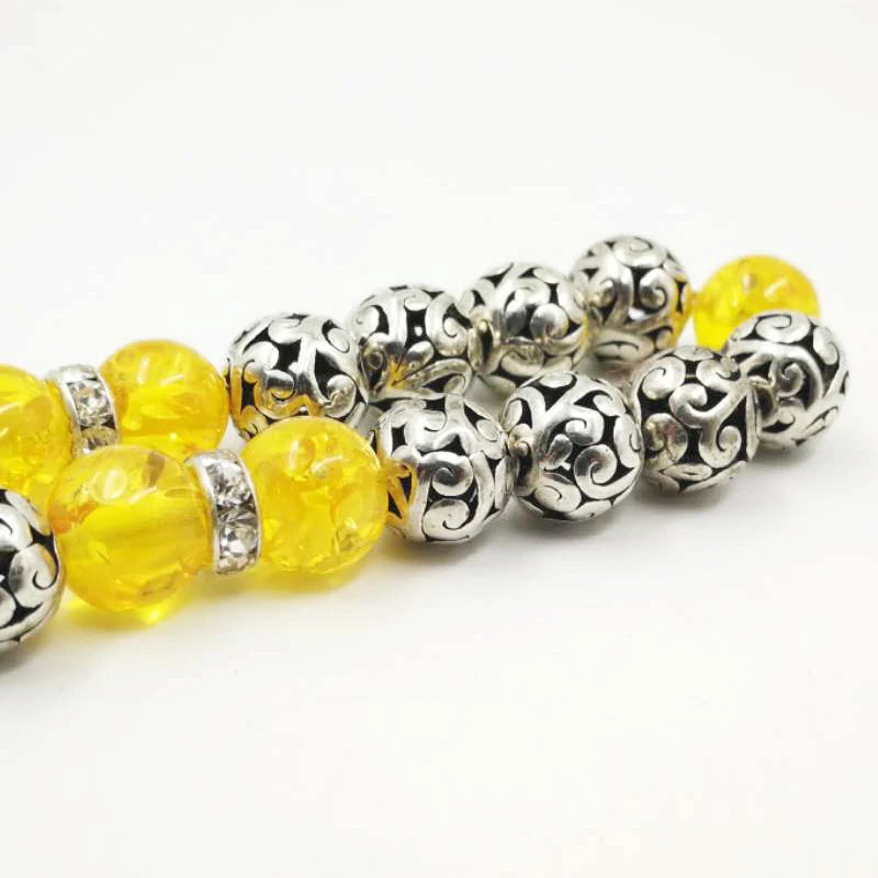 Tasbih Metal beads with yellow Resin beads muslim eid gift islamic rosary bead arabic bracelet