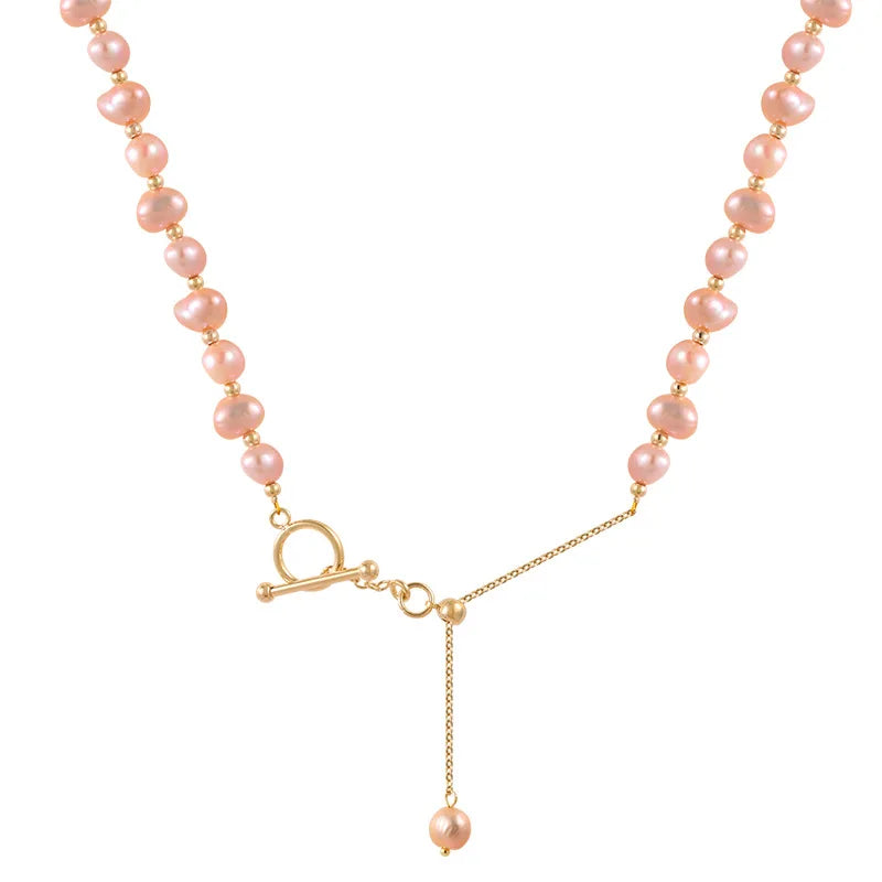 100% Natural Baroque Pink Freshwater Pearl 14K Gold