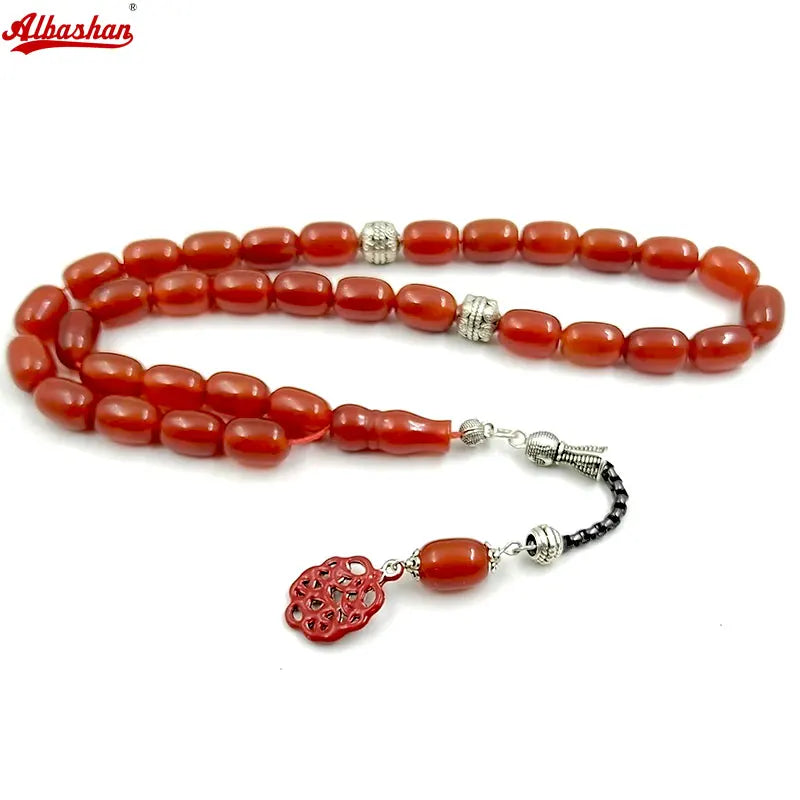 ALBASHAN Tasbih Natural 5A Red Agates with Red pendant Islam Muslim bracelet 33 45 66 51 99 100prayer beads stone Rosary