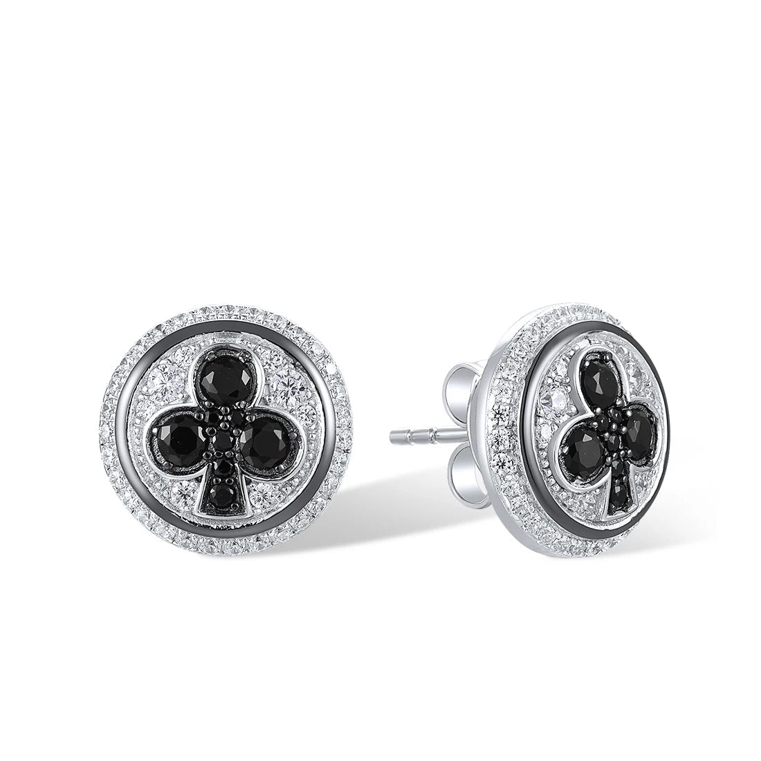 Real 925 Sterling Silver  Sparkling White Cubic Zirconia Black Spinel Round Jewelry