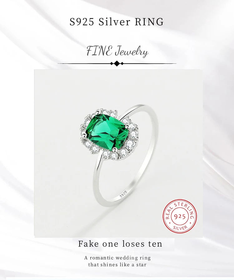 2022 NEW Classic Emerald Ring For Woman Real S925 Silver Diamond Crystal Flower Loyal Finger Wedding Party Gift Female Jewelry