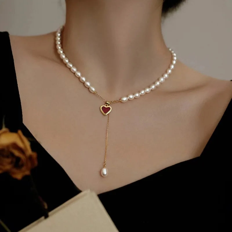 100% Natural Freshwater Pearl Romantic Love Heart Female Jewelry Set For Women Necklace Bracelet