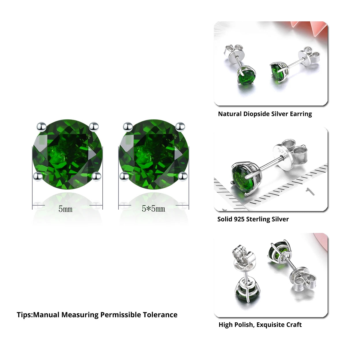 Genuine Green Chrome Diopside Solid 925 Silver