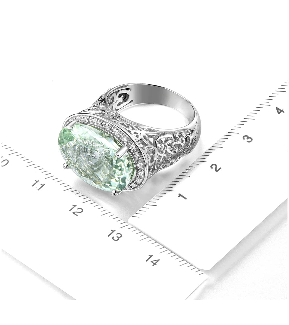 Natural Green Amethyst Sterling Silver Rings 11 Carats Clean Quality Genuine Gemstone Luxury Jewelry