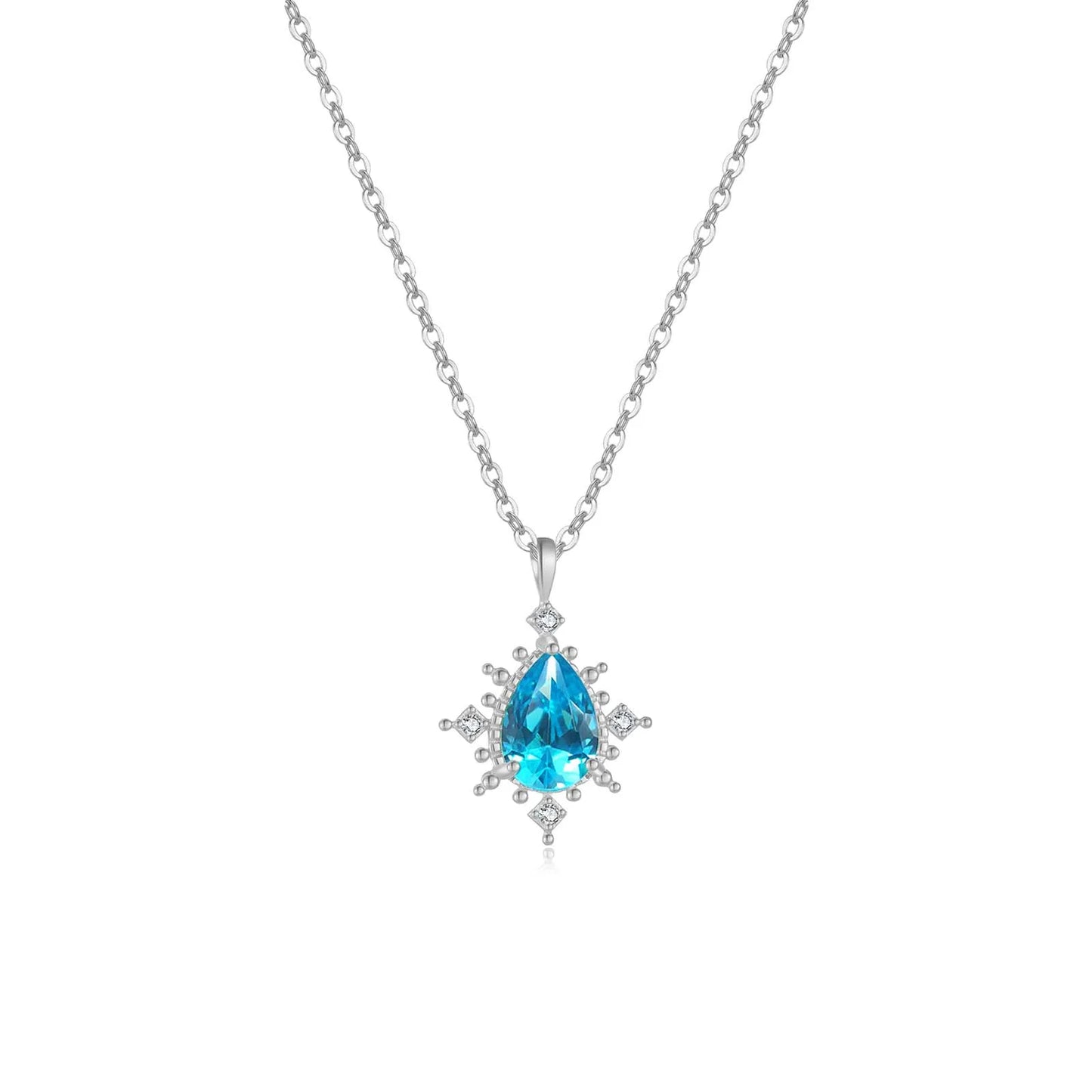 925 Sterling Silver Gold Aquamarine Pear  Zircon Queen  Luxury  Jewelry