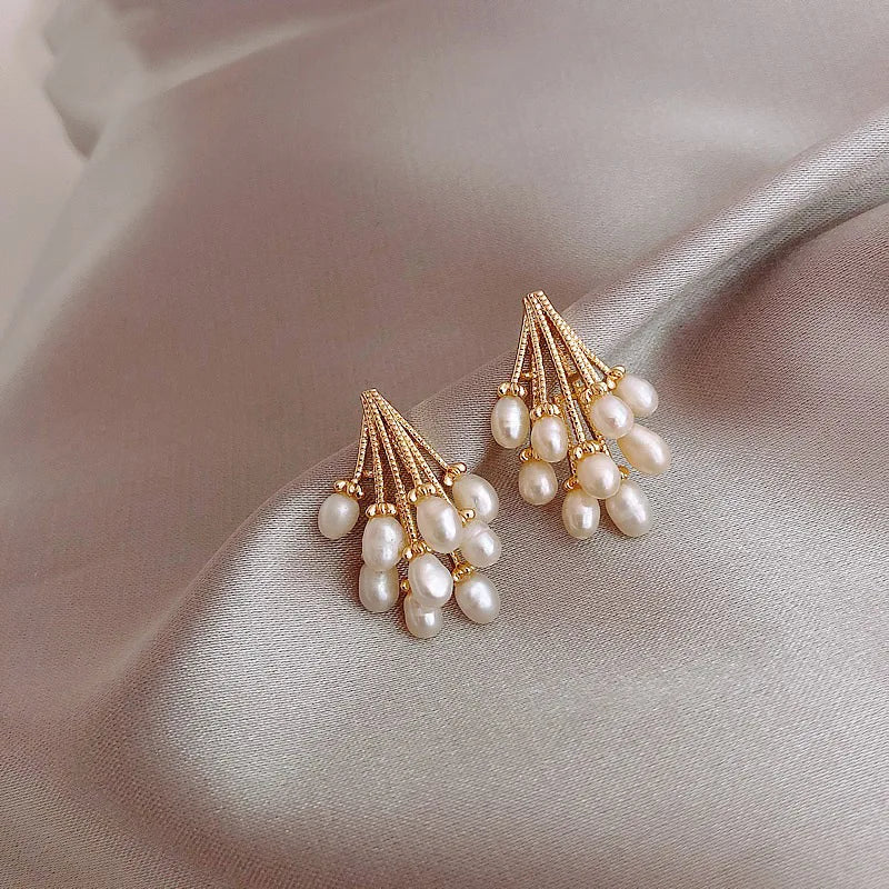 Trendy Water Drop Natural Freshwater Baroque Pearl 14K Gold Filled Ladies Tassels Stud Earrings Jewelry For Women Anti Allergy