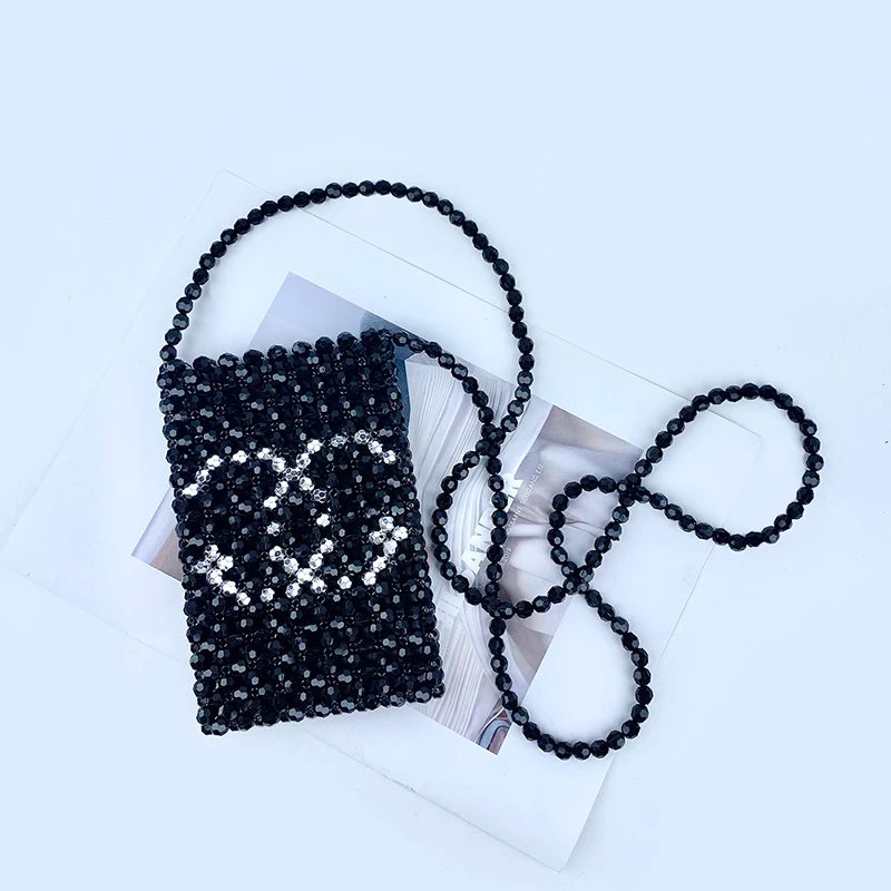 Spring and Summer New Bag Handmade Pearl Bag Cute Change Mobile Phone Bag Beaded Weaving Single Shoulder Crossbody Bag