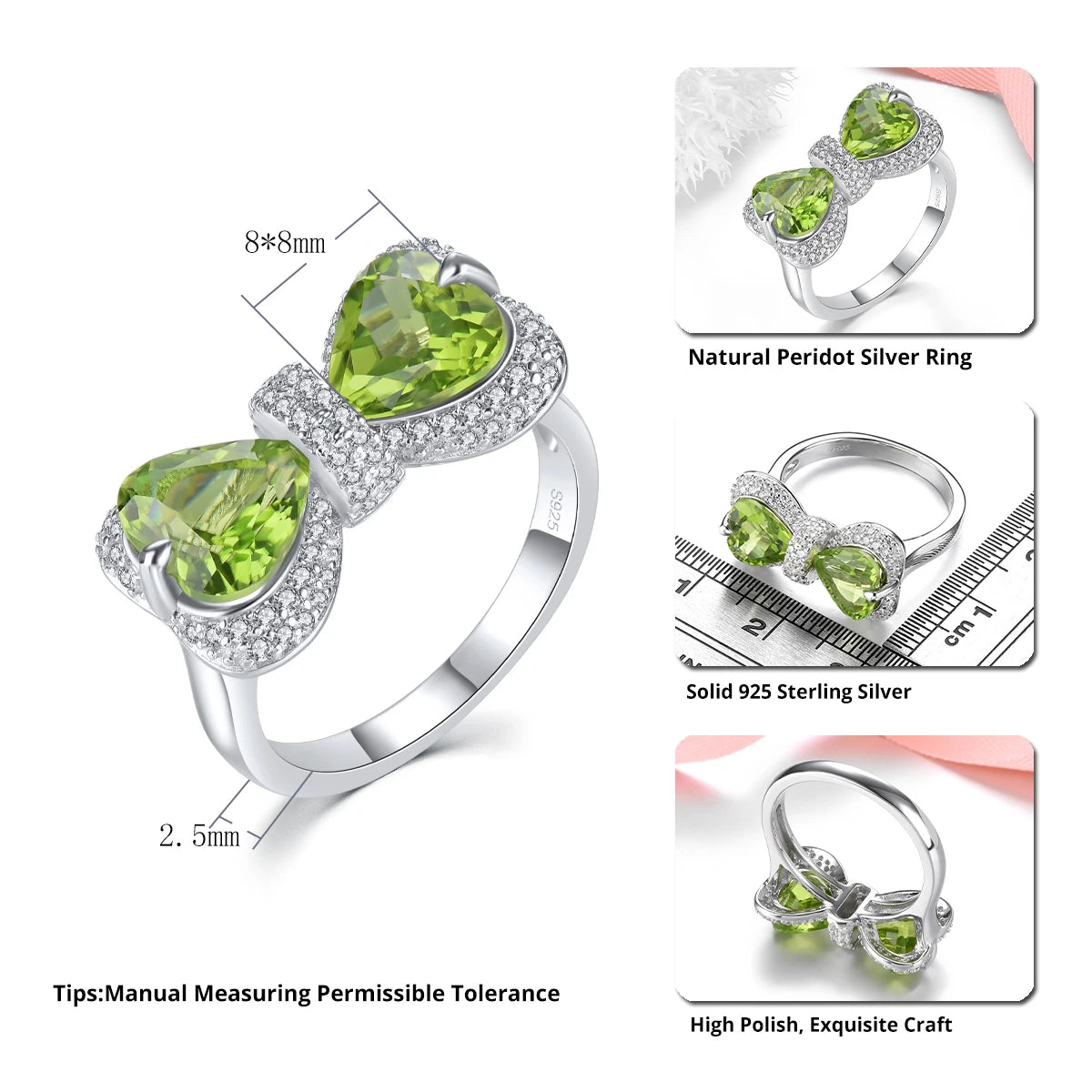 Natural Peridot Solid Sterling Silver Rings 3.8 Carats Genuine Birthstone Romantic Elegant Fine Jewelrys S925 Design