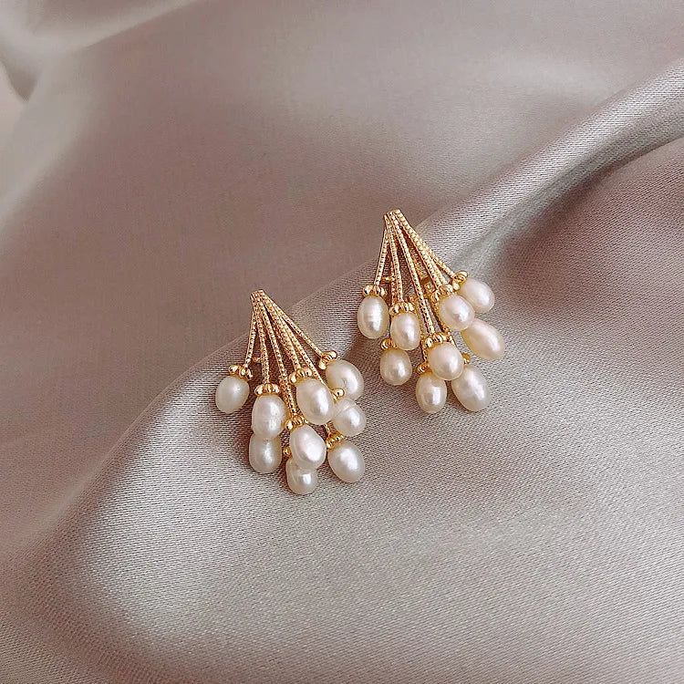 Trendy Water Drop Natural Freshwater Baroque Pearl 14K Gold Filled Ladies Tassels Stud Earrings Jewelry For Women Anti Allergy