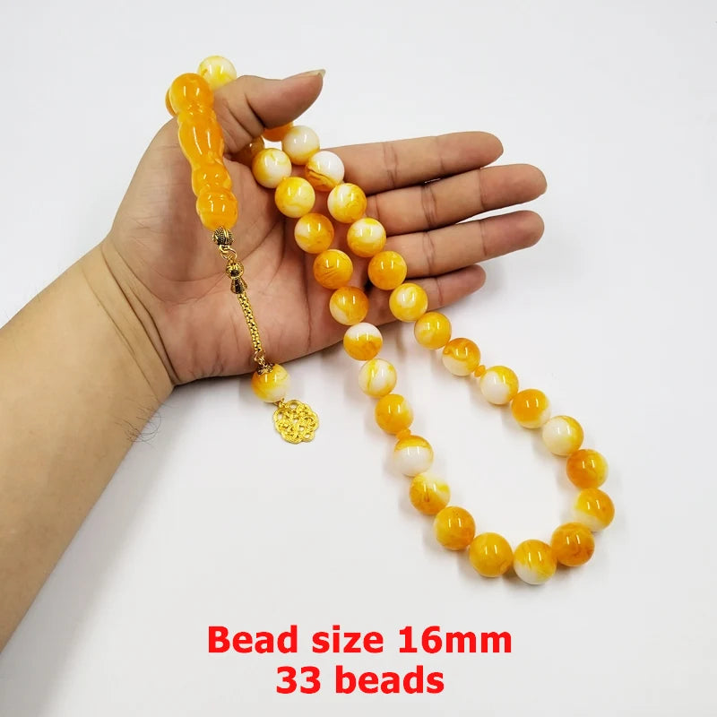 Big beads Tasbih round 16mm yellow resin muslim prayer beads Islamic rosary misbaha turkish bracelet ramadan eid gifts