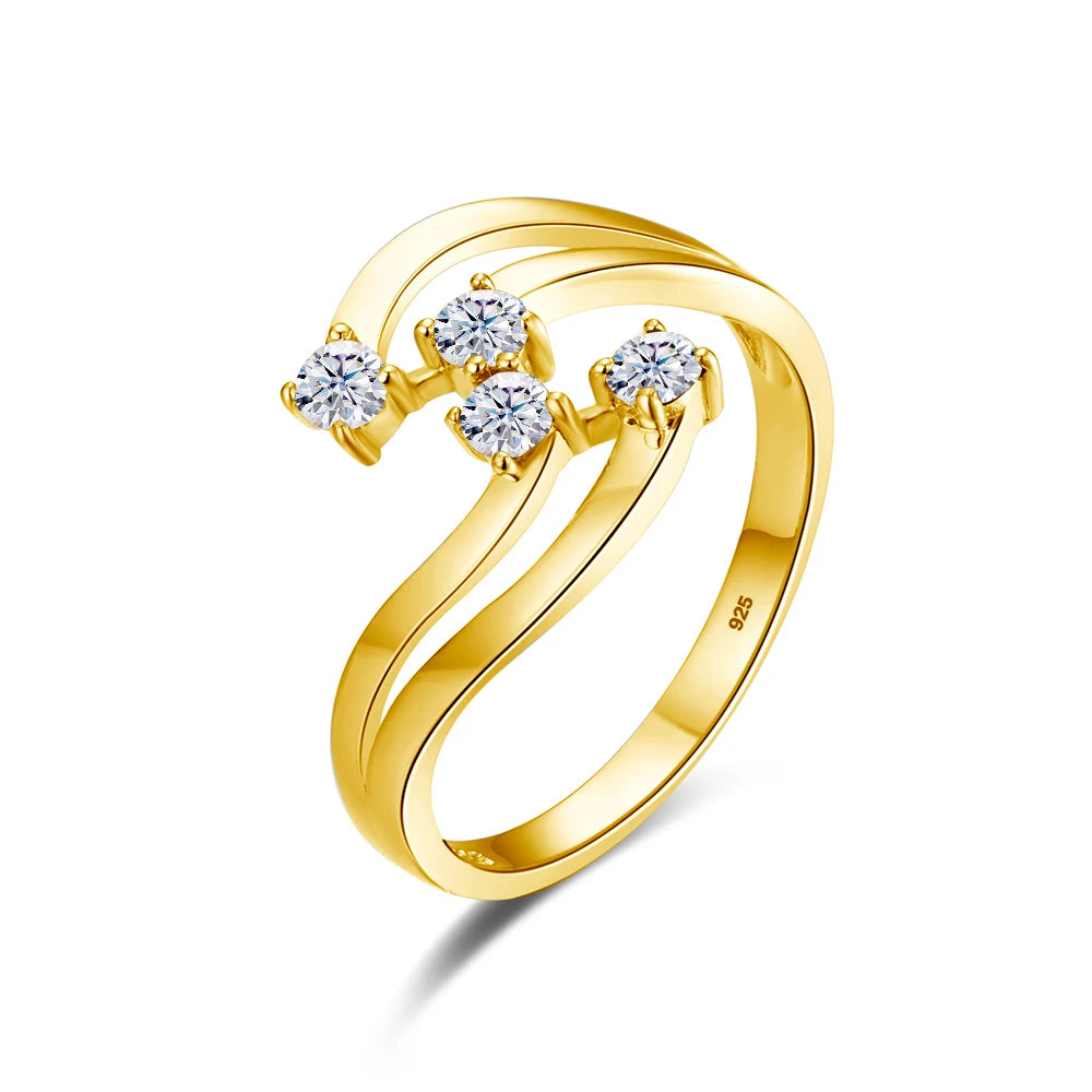 Yellow Gold 4 Stone Full Moissanite Ring With Certificate Real  High Quality Wedding Jewellery Pass Diamond