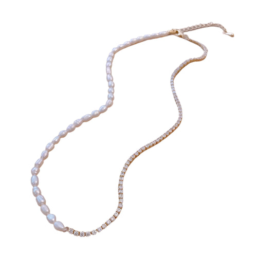 Pearl & Shiny Crystal  14K Gold