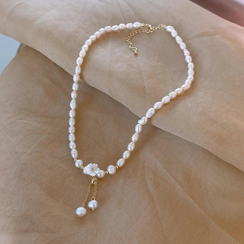 High Quality Trendy Natural Baroque Freshwater Pearl Flower 14K Gold Filled Female Necklace Jewelry